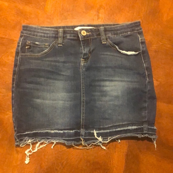 Kancan Zuma Distressed Raw Hem Denim Mini Skirt Size 26 - Picture 2 of 6